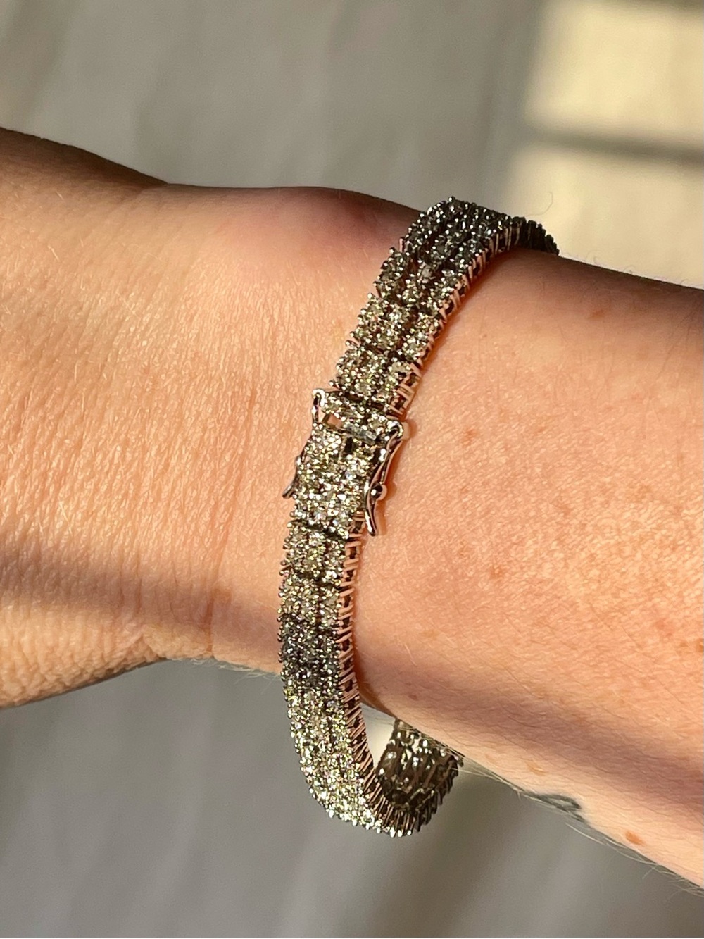 Sterling Silver Triple Row Pavé Diamond Tennis Bracelet 7 Inch